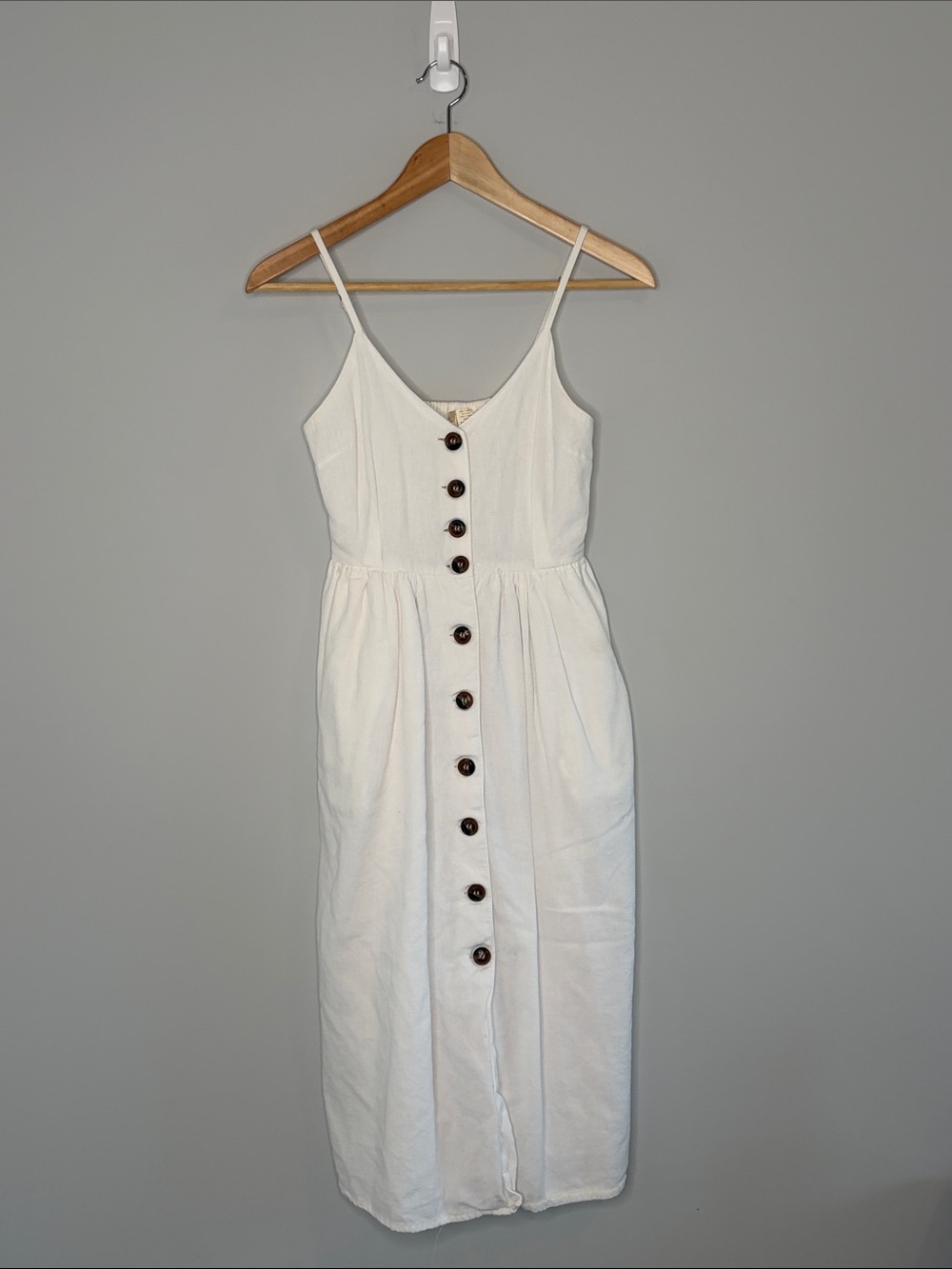 Japna White Button-Front Spaghetti Strap Midi Dress Small Summer Capsule